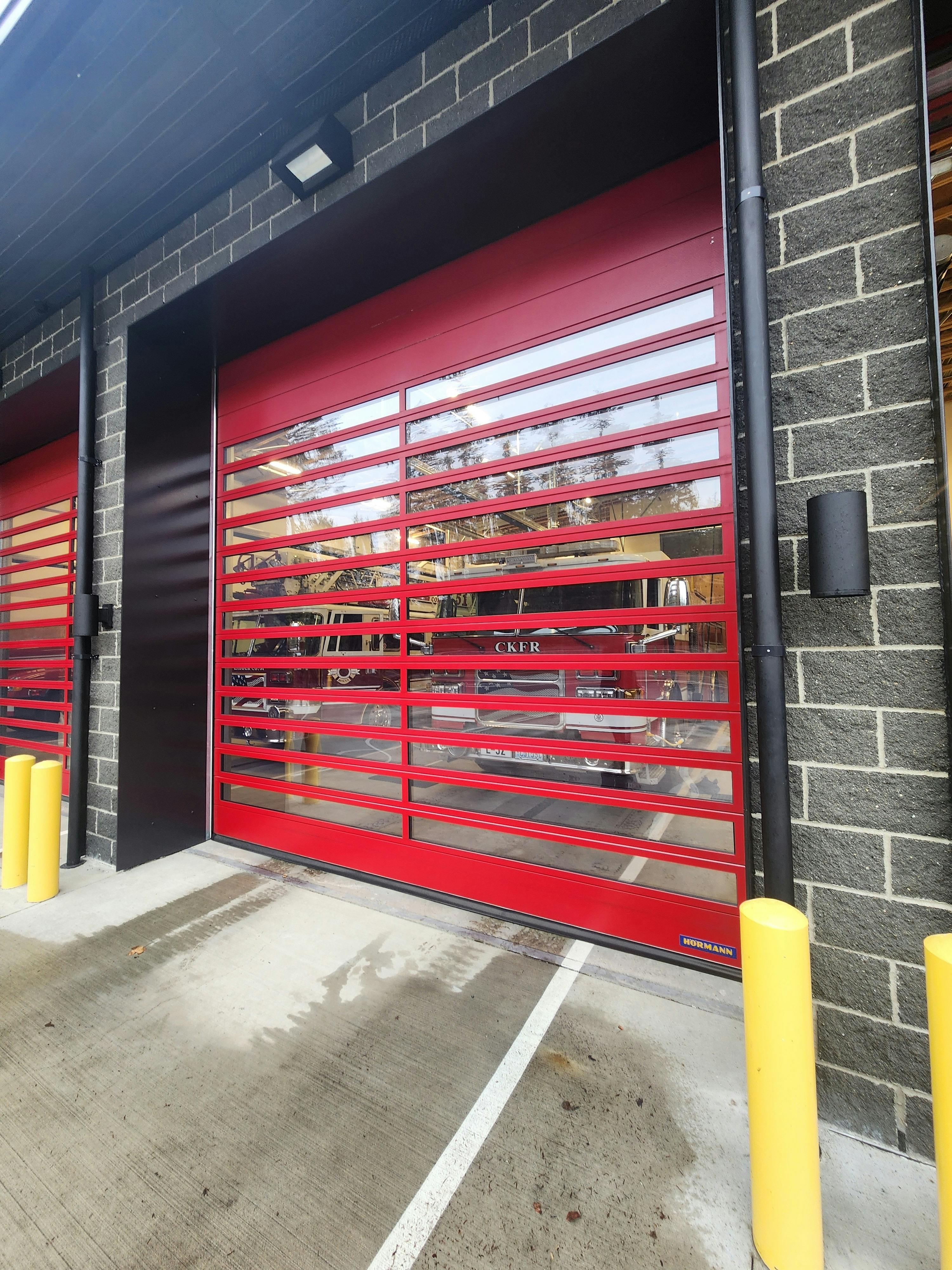 All four apparatus bay doors of Station 52 of Central Kitsap Fire & Rescue open in less than five seconds. This is just below the 60 inches-per-second maximum speed at which the doors are capable of operating and far faster than the 7&ndash;12 inches per second of traditional doors.