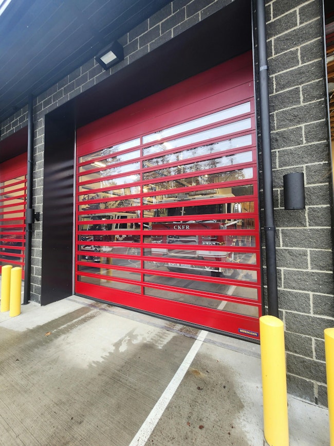 All four apparatus bay doors of Station 52 of Central Kitsap Fire & Rescue open in less than five seconds. This is just below the 60 inches-per-second maximum speed at which the doors are capable of operating and far faster than the 7–12 inches per second of traditional doors.
