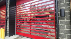 All four apparatus bay doors of Station 52 of Central Kitsap Fire & Rescue open in less than five seconds. This is just below the 60 inches-per-second maximum speed at which the doors are capable of operating and far faster than the 7–12 inches per second of traditional doors. All four apparatus bay doors of Station 52 of Central Kitsap Fire & Rescue open in less than five seconds. This is just below the 60 inches-per-second maximum speed at which the doors are capable of operating and far faster than the 7–12 inches per second of traditional doors.