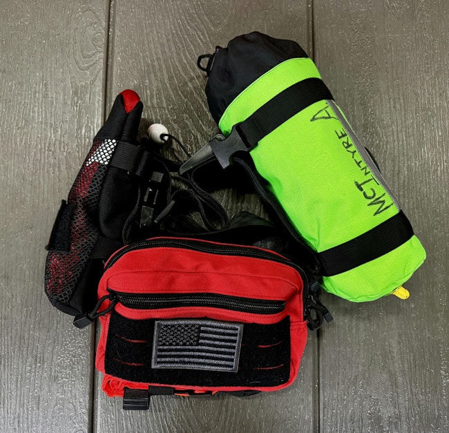 A belt-mounted 4-3-2-1 kit that includes an Anderson Rescue Solutions (ARS) Multi-Loop Rescue Strap, an H2O Rescue Gear Sharpshooter throwbag and a pouch to carry hardware.