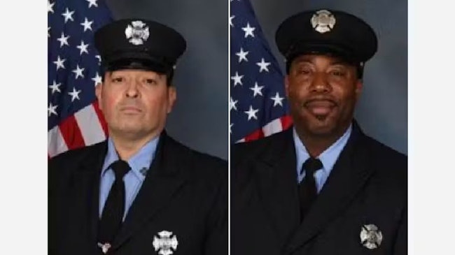 Newark Firefighters Augusto “Augie” Acabou, left , and Wayne “Bear” Brooks Jr., died battling a ship blaze in 2023.