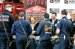 First lady Lori Shapiro laughs as she serves lunch to Harrisburg firefighters who responded to the fire. First lady Lori Shapiro laughs as she serves lunch to Harrisburg firefighters who responded to the fire.