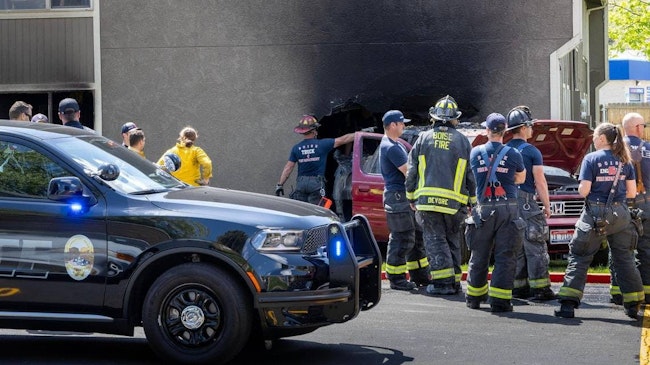 Boise fire and rescue personnel extricated the driver of a vehicle that hit a building.
