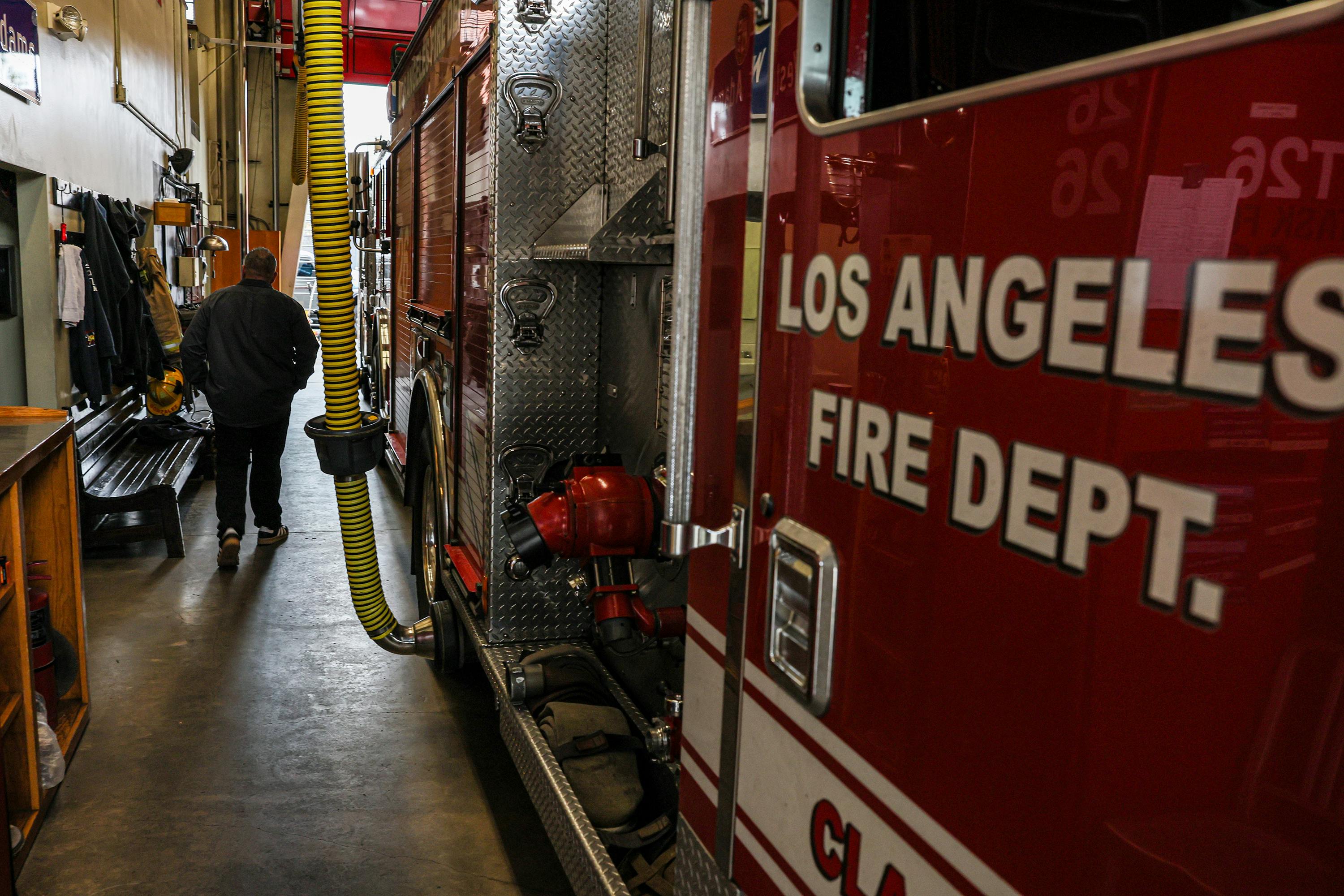 Freddy Escobar, head of the Los Angeles firefighters' union, visits Station 26.