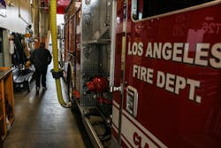 Freddy Escobar, head of the Los Angeles firefighters' union, visits Station 26. Freddy Escobar, head of the Los Angeles firefighters' union, visits Station 26.
