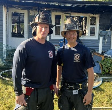 Drake and Wolsiffer both work for the Sugar Creek Township, IN, Fire Department. Drake has 14 years of expereince, while Wolsiffer has 18 years and is a battalion chief.