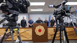 United Firefighters of Los Angeles City President Freddy Escobar speaks during a February 2025 press conference.
