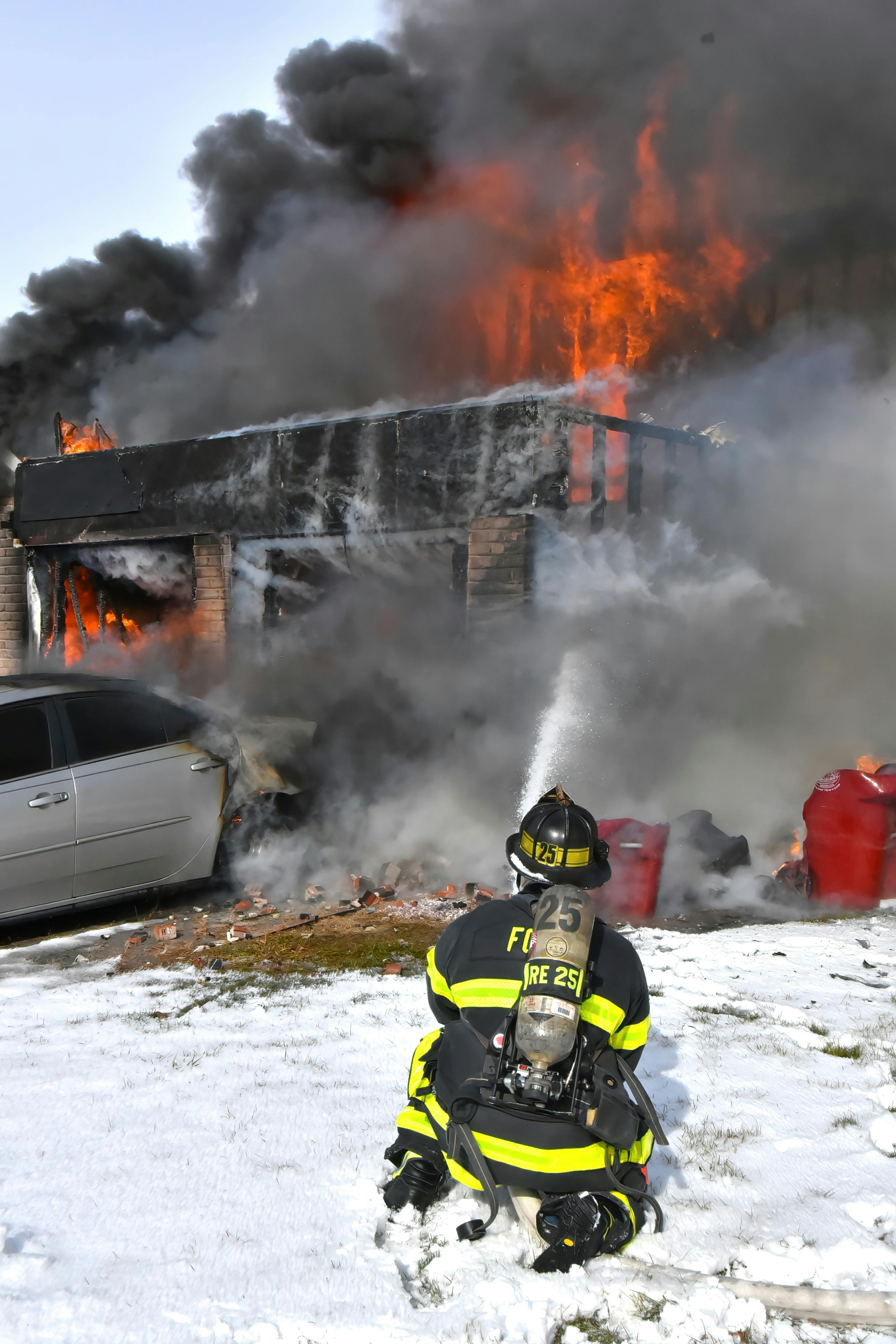The Northampton Fire Department responded to a call for a fire at a garage that was attached to a dwelling. First-arriving units found the garage and most of the 2&frac12;-story house well involved. The operation was defensive from the start. Shortly after that order was given, the roof and second floor collapsed. Firefighters encountered a heavy fire load amid temperatures that were in the low teens. Mutual aid from departments from the municipalities of Easton, Nazareth, Palmer, Tatamy and Wilson responded.