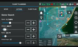 DroneSense’s Sector Search software automatically scans a search area in a bike wheel pattern. The drone operator needn’t focus on flying the vehicle, just on the visuals. Image courtesy of DroneSense DroneSense’s Sector Search software automatically scans a search area in a bike wheel pattern. The drone operator needn’t focus on flying the vehicle, just on the visuals. Image courtesy of DroneSense