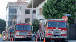 Fire trucks lined the street at Adventist Health White Memorial Hospital during a 2023 power failure.