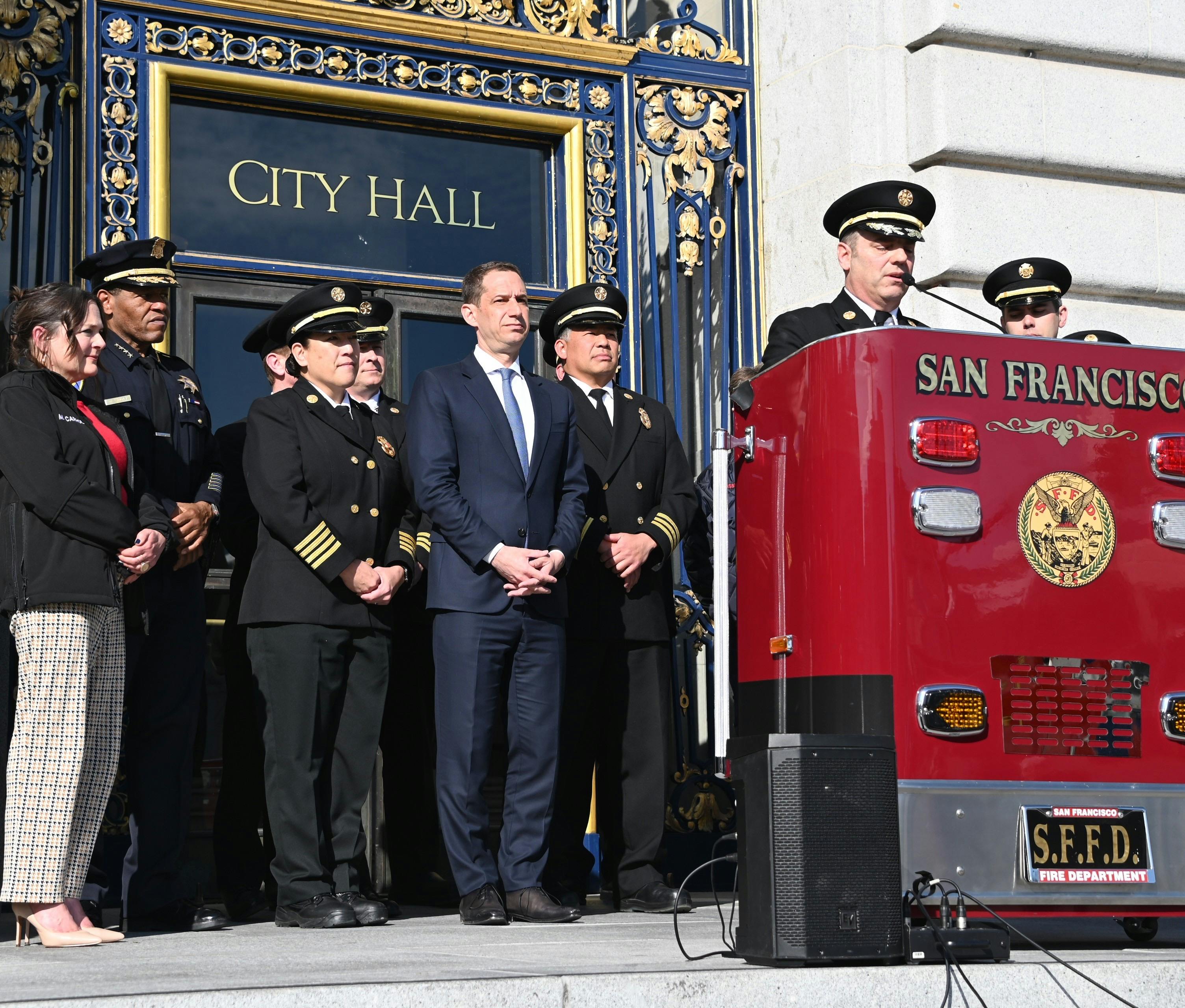 Rescue Captain Ada Wong, PIO/Captain Jonathan Baxter, and FIREPIO joint shareholders join the ceremony commemorating 130 years of EMS.
