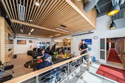 Interior spaces, with strategic color, material schemes, and natural daylighting allow for firefighters to unwind and enjoy camaraderie. Interior spaces, with strategic color, material schemes, and natural daylighting allow for firefighters to unwind and enjoy camaraderie.