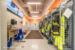 Transition zones, such as the one seen here at the Princeton First Aid & Rescue Squad in New Jersey, provides decontamination spaces and keeps potential contaminants out of the living areas. Transition zones, such as the one seen here at the Princeton First Aid & Rescue Squad in New Jersey, provides decontamination spaces and keeps potential contaminants out of the living areas.