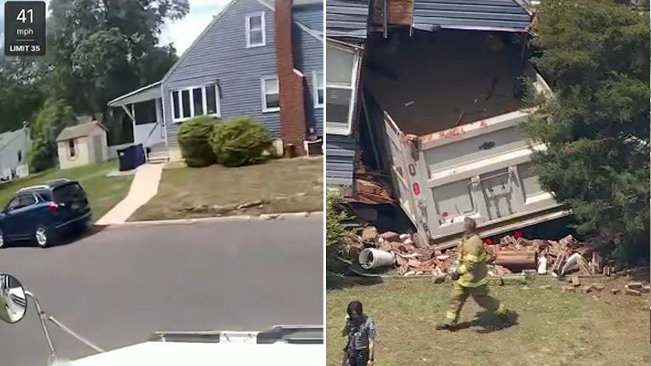 Watch moment driver goes off road, slams into home