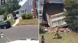 Watch moment driver goes off road, slams into home