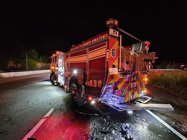 The Landover Hills engine was hit on U.S. 50 while protecting a crash scene operation.