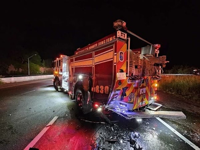 The Landover Hills engine was hit on U.S. 50 while protecting a crash scene operation.