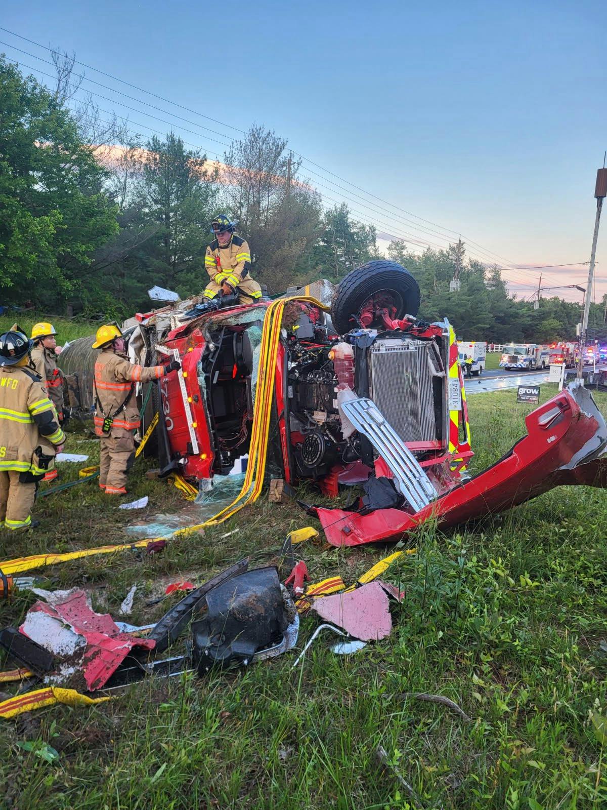A Montgomery County firefighter was injured in a collision between a tanker and a car Saturday night.
