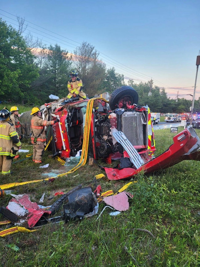 A Montgomery County firefighter was injured in a collision between a tanker and a car Saturday night.
