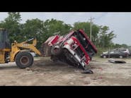 Rock Island firefighters send off old engine in simulated first responder crash Rock Island firefighters send off old engine in simulated first responder crash