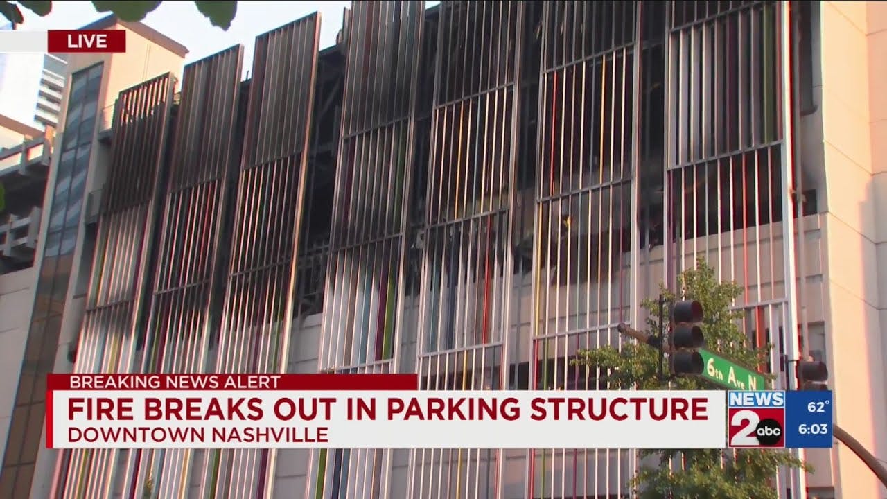 Downtown Nashville parking garage partially collapses after fire breaks out