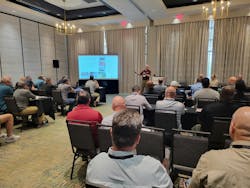 Author Dennis Ross presents on fire station design at a conference. Ross, a veteran architect for dozens of public safety facilities, says planned community education can help with the funding approvals for new fire station projects. Author Dennis Ross presents on fire station design at a conference. Ross, a veteran architect for dozens of public safety facilities, says planned community education can help with the funding approvals for new fire station projects.
