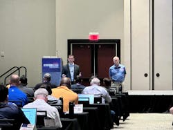 Patrick Stone (left) and Dennis A. Ross delivery the keynote address at Firehouse's Station Design Conference in May. They helped raise awareness to future design needs and challenges for firehouses. Patrick Stone (left) and Dennis A. Ross delivery the keynote address at Firehouse's Station Design Conference in May. They helped raise awareness to future design needs and challenges for firehouses.