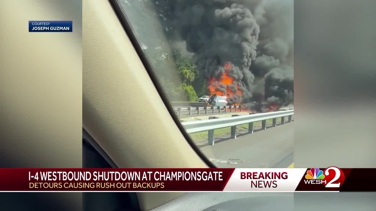 Fiery crash involving semi hauling fertilizer closes I-4 for hours south of Disney World