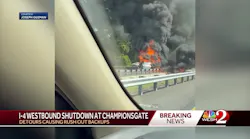 Fiery crash involving semi hauling fertilizer closes I-4 for hours south of Disney World