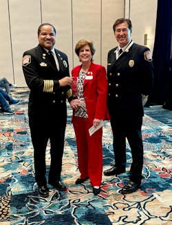 Left to Right: Fire Chief Fernando Gray, Las Vegas Fire & Rescue; Lorraine Carli, NFPA Vice President of Outreach and Advocacy and HFSC President; and Sr. Deputy Fire Chief Robert Nolan, Las Vegas Fire & Rescue. Left to Right: Fire Chief Fernando Gray, Las Vegas Fire & Rescue; Lorraine Carli, NFPA Vice President of Outreach and Advocacy and HFSC President; and Sr. Deputy Fire Chief Robert Nolan, Las Vegas Fire & Rescue.