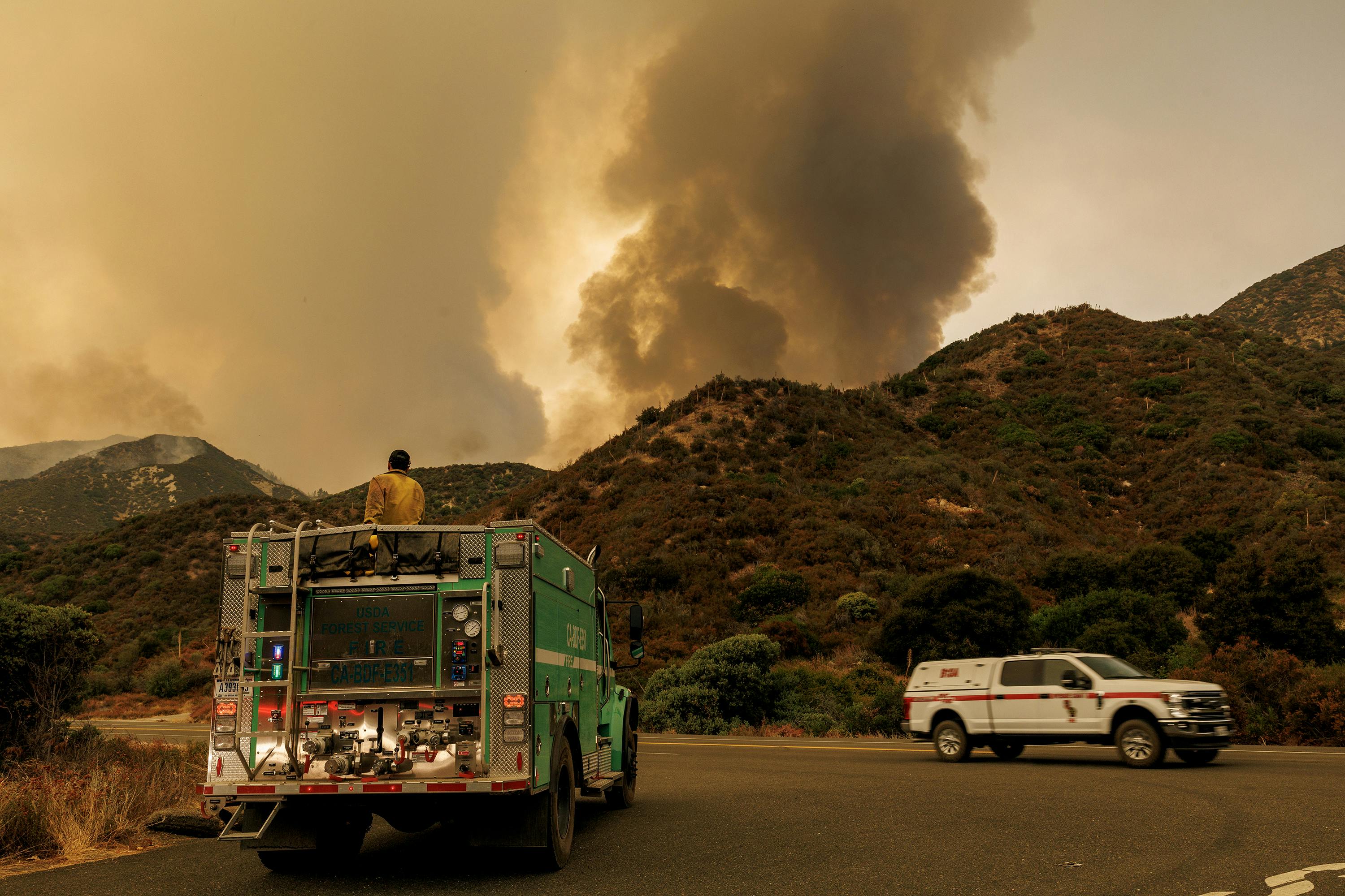 U.S. Forest Service firefighters work a 2024 fire California's San Bernardino National Forest.