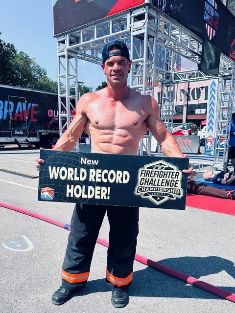 Jared Johnson holds multiple world and Texas state records in the Firefighter Challenge.