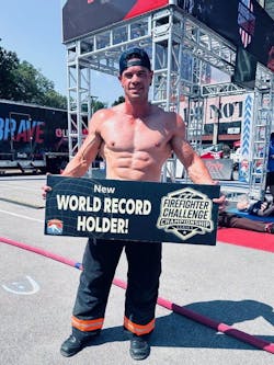 Jared Johnson holds multiple world and Texas state records in the Firefighter Challenge. Jared Johnson holds multiple world and Texas state records in the Firefighter Challenge.