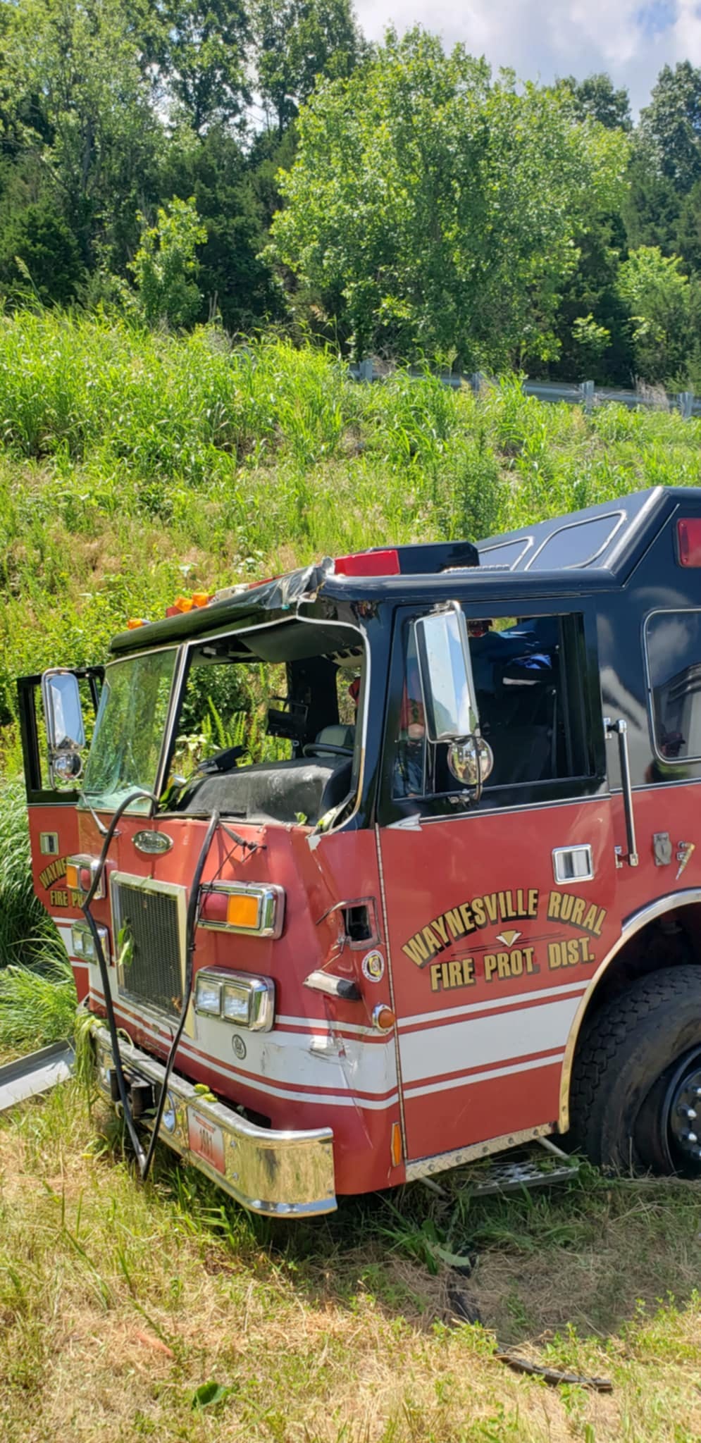 According to the Waynesville Rural Fire Protection District, the heavy rescue truck suffered extensive damage after it suffered a blown tire.