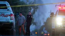 First responders at the scene of the deadly fireworks warehouse fire in Esparto, CA, on July 1.