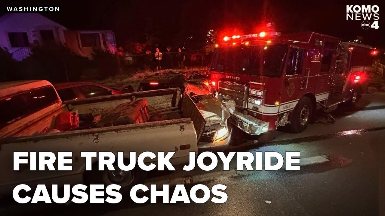 Stolen fire engine wreaks havoc across Washington city, smashes 10+ cars