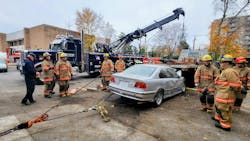 It behooves fire departments to request joint training with towing companies, to include the latter demonstrating its capabilities. In this training evolution, the rotator operator demonstrates how he could lift the heavy vehicle and simultaneously relocate the car from beneath the load. It behooves fire departments to request joint training with towing companies, to include the latter demonstrating its capabilities. In this training evolution, the rotator operator demonstrates how he could lift the heavy vehicle and simultaneously relocate the car from beneath the load.