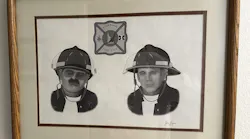 This portrait honoring Kuna firefighters Bill Buttram and Josh Oliver hangs in the Kuna fire station.