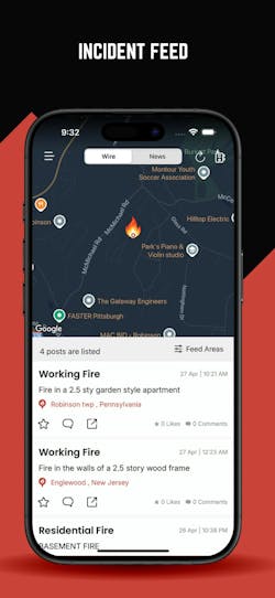 This is an example of one of the pages on the NYCFireWire app shows called 'Incident Feed.' This is an example of one of the pages on the NYCFireWire app shows called 'Incident Feed.'