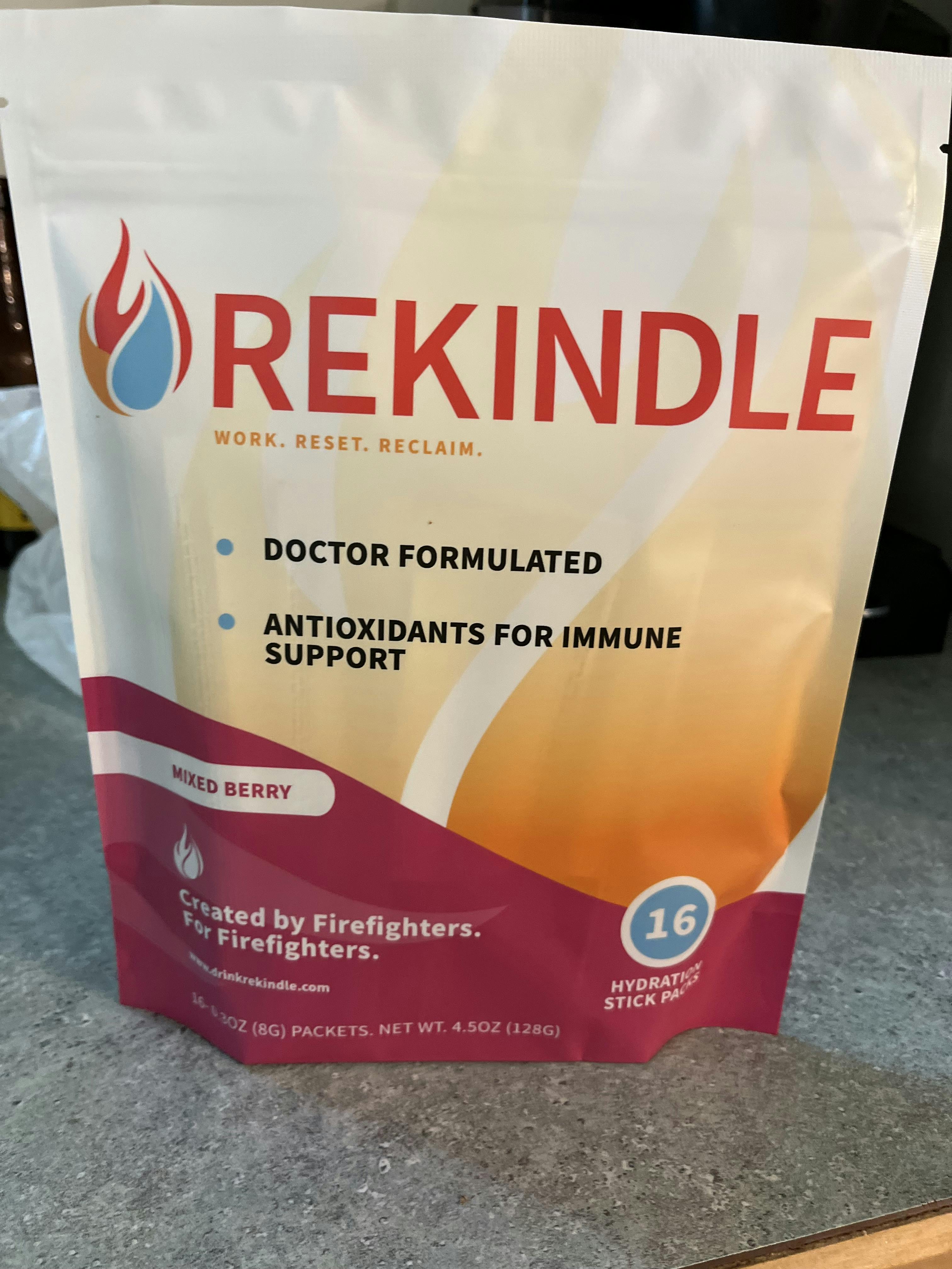 Rekindle is an electrolyte drink mix stored in convenient stick packs so it is ready to go where you go when the bell rings.