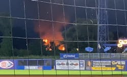 Fireworks ignited a brush fire outside the stadium last month. Fireworks ignited a brush fire outside the stadium last month.