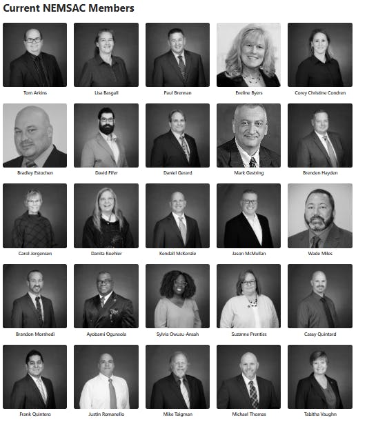 The National Emergency Medical Service Advisory Council members were appointed by the Secretary of the Department of Transportation for two-year terms.