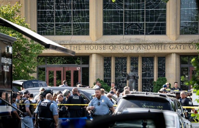 This was the scene Wednesday outside a Minneapolis Catholic Church where a gunman opened fire on students and staff during Mass.