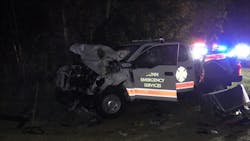 The Dunn deputy chief was injured when his vehicle was hit head-on. The Dunn deputy chief was injured when his vehicle was hit head-on.