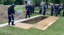 Making the lip on the trench safe and placing/moving ladders are key tasks that members of first-arriving companies can assist with under the guidance of a technical rescue team member. This safely engages the first-arriving companies and frees up technical rescue team members for more technical tasks. Making the lip on the trench safe and placing/moving ladders are key tasks that members of first-arriving companies can assist with under the guidance of a technical rescue team member. This safely engages the first-arriving companies and frees up technical rescue team members for more technical tasks.