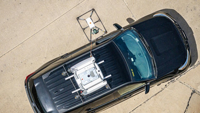 The tethered Sigma unmanned aerial system from FotoKite provides a maximum vantage point of 150 ft. A rooftop case configuration is designed to be integrated in SUVs and apparatus.