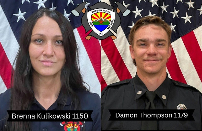 Timber Mesa Fire and Medical District firefighter/paramedic Brenna Kulikowski, left, and firefighter Damon Thompson died in a head-on crash.