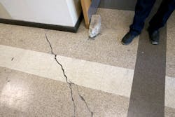 A probe after cracks appeared showed the station was sinking. A probe after cracks appeared showed the station was sinking.