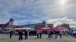 Memorial apparatus, including Ladder 343 and a rescue truck were parked outside the arena and are covered with the names of FDNY's fallen. Memorial apparatus, including Ladder 343 and a rescue truck were parked outside the arena and are covered with the names of FDNY's fallen.