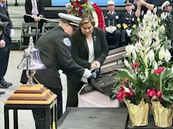 Acting U.S. Fire Administrator Donna Black unveils one of four memorial plaques carrying the names of 176 firefighters who have died from illnesses from the World Trade Center rescue and recovery. Acting U.S. Fire Administrator Donna Black unveils one of four memorial plaques carrying the names of 176 firefighters who have died from illnesses from the World Trade Center rescue and recovery.